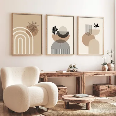 Produktbild von Wallity, Huhu264 - 50 x 70, Dekorativ gerahmtes MDF-Gemälde (3 Stück), Mehrfarbig, 100 % MDF, 50 x 70 cm