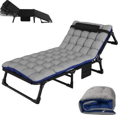 Image de Lit pliant réglable avec sac de transport et matelas en coton perlé (73,5×190 cm), structure noire, lit de camping pliable à 4 niveaux avec cadre en tubes carrés