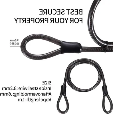 Sichere Fahrradschloss-Kabel von 10mm x 1,25m - Stahl-Sicherheitskabel für Fahrrad, Motorrad und Gepäck mit doppelter