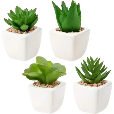 Produktbild von 4er Set Kunstsukkulenten im Keramiktopf Mini Zimmerpflanze Deko 7-10cm