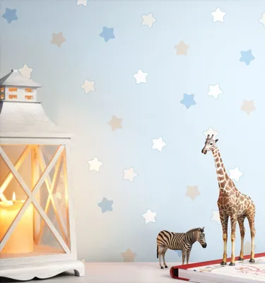 Produktbild von NEWROOM Tapete Blau Papiertapete Sterne - Kinderzimmer Kinder Grau Weiß   Babytapete  Babyzimmer