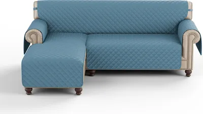 Produktbild von L Form Gesteppt Sofaschoner Rutschfester Wasserdicht Sesselschoner Sofabezug Sofaüberwurf Hussen Für Sessel Sofa Relaxsessel, Farbe: Blau, Größe: L