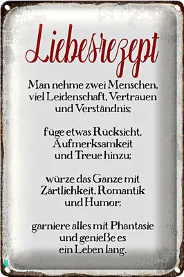 Produktbild von Blechschild Spruch 18x12cm Liebesrezept Retro