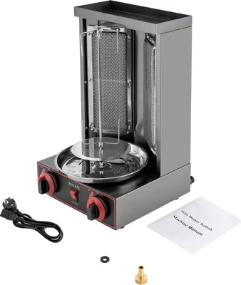 Image de Shawarma Döner Kebab Grill - Rôtissoire verticale à gaz - 2 brûleurs - Acier inoxydable - Grill à gyros - Argent clair