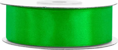 25mm breites, 25m langes, einseitig glänzendes grünes Satinband auf Rolle. Perfekt für Bastelprojekte und Geschenkverpackungen