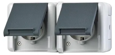 Produktbild von Jung SCHUKO®-Zweifach-Steckdose, verdrahtet, 16 A, 250 V, waagerecht, IP 44, WG 800, 1 Stk.
