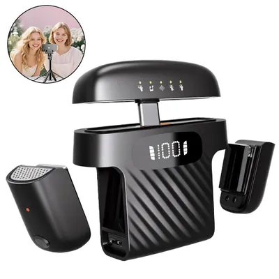Produktbild von Mini Wireless Ansteckmikrofon – 1 zu 2, Ladecase, Smart Noise Cancelling, Live Streaming,20m Reichweite, 3 EQ & Reverb
