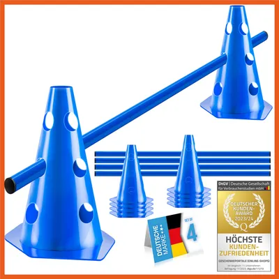 Produktbild von Agility Steckhürden Set 4er-Pack in Blau (100 cm) | Vielseitiges Trainingszubehör für Hunde, Pferde & Fußball | Koordinationstraining