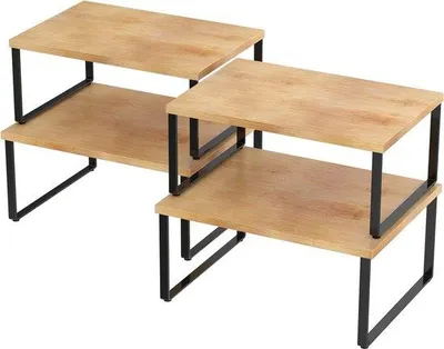 Immagine prodotto di Set di 4 ripiani da cucina, organizer, cassetti per credenza da cucina, per spezie, erbe aromatiche, barattoli, in bambù e metallo, nero