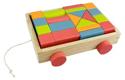 Image de Jouet chariot de construction en bois - blocs de construction colorés pour enfants