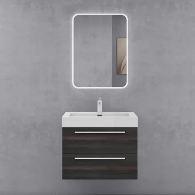 Produktbild von doporro Badmöbel-Set Waschbeckenunterschrank mit Soft-Close in Dunkelgrau 73x48x60cm Waschplatz komplett Set inkl. Mineralguss-Waschbecken und Led-spiegel Quadratto