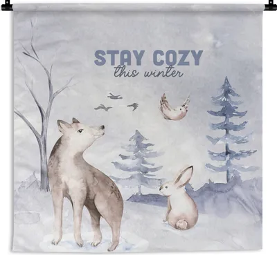Produktbild von MuchoWow® Wandteppich Wandbehang Winter - Schnee - Zitat 150x150 cm Tapisserie Dekoration Wandtuch - Wohnaccessoires - Modernes