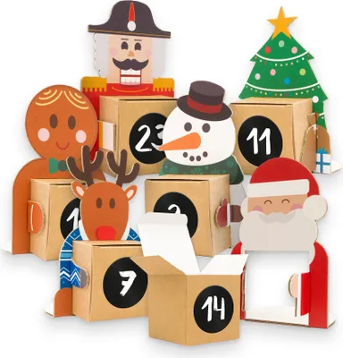 Produktbild von itenga Weihnachtsbande Adventskalender 24 Figuren + 24 Würfel + 24 Zahlensticker