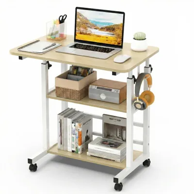 Produktbild von Beistelltisch auf Rollen Höhenverstellbar 40×80×56–82 cm, 3-stufiges Design, Mobiler Laptoptisch & Pflegetisch mit Arretierbaren Rollen, KI-generiertes Bild