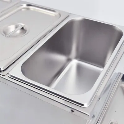 Obrázok produktu pre Elektrická bain-marie, nerezová oceľ, 220 V, profesionálne zariadenie, určené na komerčné využitie, s 3 nádobami, s odtokovou armatúrou, s reguláciou teploty