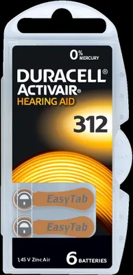 Produktbild von Duracell ActivAir 312 - Zink-Luft Hörgeräte Knopfzelle - 6er Pack