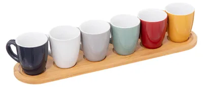 Produktbild von Espresso-/Kaffee-Tassen-Set - 6x - mit Bambusablage - 90ml