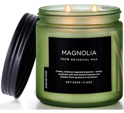 Image de Bougie parfumée Magnolia Jasmin, 330g, 70 heures de diffusion, 2 mèches, cire de soja, parfum floral romantique