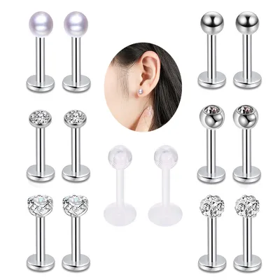 Produktbild von 14-teiliges Uni-Piercing-Set aus antiallergischem Edelstahl für Lippen, Nase und Nägel