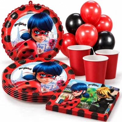Produktbild von 54 tlg. Partyset Miraculous Ladybug & Cat Noir Geburtstag Deko Kindergeburtstag