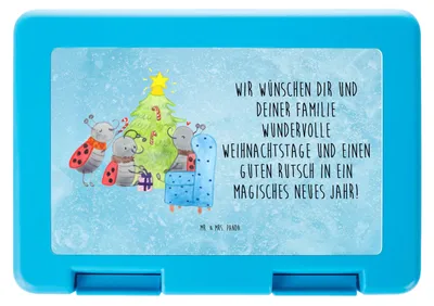 Produktbild von Mr. & Mrs. Panda Bentobox Weihnachten Smörle - Eisblau - Geschenk, Snackbox, Brotbehälter, Pfefferminzstange, Lunchbox, Tannennadeln, Weihnachtsbaum, Bento Box