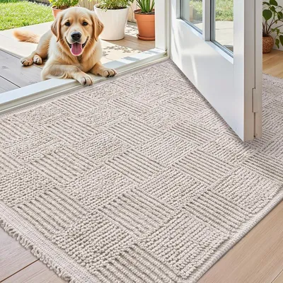 Zdjęcie produktu dla Mata podłogowa do wnętrz, 80x150 cm, nadająca się do prania, wzór geometryczny, kolor beżowy