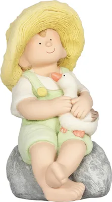 Produktbild von Gartenfigur "Kleiner Junge mit Strohhut", Gartendekoration, wetterbeständig, 23,5 cm x 25 cm x 43 cm
