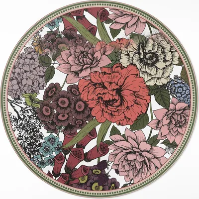 Produktbild von Kleine Blumen und Blätter regelmäßiges Muster– Vinyl Fußmatte – Ø 110cm – Rutschfest, Pflegeleicht & Langlebig