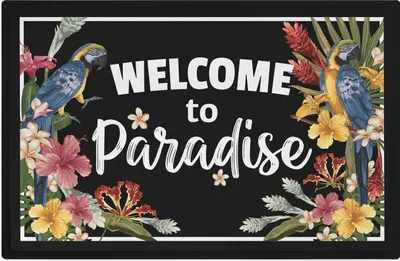 Produktbild von Trendation - Welcome To Paradise Fußmatte Geschenk Fussabtreter Blumen Muster Spruch Außen Innenbereich 60x40 cm