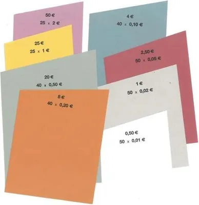 Produktbild von Handrollpapier 2€-0,01€ je 50 Blatt farbig sortiert