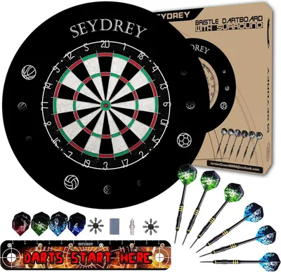 Produktbild von Dartscheibe Kork Set mit Pfeilen Steeldartscheibe 6 Dartpfeile 12 Flights A+Schutzring
