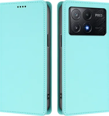 Obrázek produktu pro Kožené pouzdro pro Xiaomi Poco X6 Pro, magnetické flipové pouzdro zPolyuretankůže se stojánkem Mátově zelená