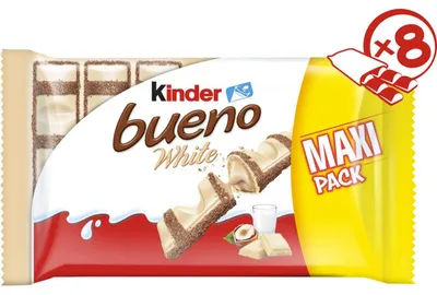 Produktbild von Kinder Bueno White 312g – Knusprige Waffelröllchen mit weißer Schokolade & Haselnussfüllung