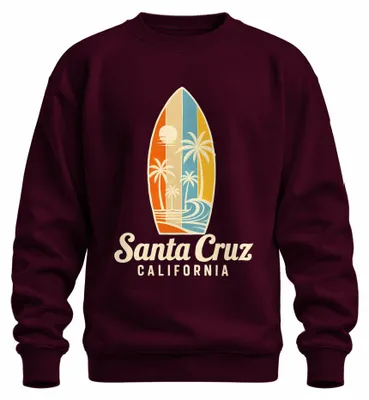 Produktbild von Santa Cruz California Surfboard Beach Palmen Retro Surfing Sweatshirt Pullover, Burgundy, XL