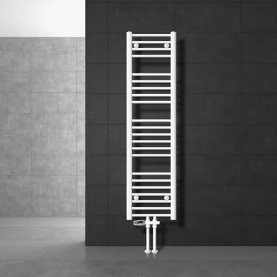 Obrázek produktu pro LuxeBath Koupelnový radiátor se středovým připojením 300 x 1400 mm bílý rovný s termostatem a připojením přes podlahu bílý - Radiátor, bez topného tělesa