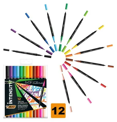 Produktbild von BIC 989695, Schwarz, Blau, Braun, Grün, Hellblau, Hellgrün, Orange, Pink, Violett, Rot, Violett, Gelb, Schwarz, 12 Farben, Pinsel/feine Spitze, 0,7 mm, 12 Stück(e)