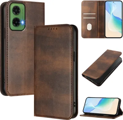 Immagine prodotto di Custodia per Motorola Moto G35, custodia in pelle vintage con protezione RFID, slot per schede, supporto Marrone