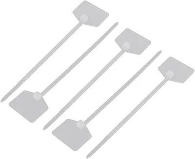 Produktbild von 10 selbstsichernde 3×120 mm Nylon-Kabelbinder, weißes Kabeletikett, Kabelmarkierer