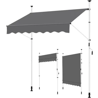 Produktbild von Yaheetech Balkonmarkise mit Handkurbel 200 cm L, Klemmmarkise Sonnenschutz ohne Bohren Sonnenmarkise höhenverstellbar, Dunkelgrau