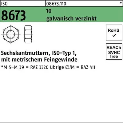 Produktbild von Reyher  Sechskantmuttern ISO 8673 10 M 30 x 2 galv. vz (10 Stück)