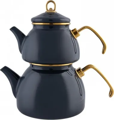 Produktbild von Retro Teekessel Emaille Teekannen- Set, Anthrazit, Teeaufguss 1,1L Emaillebeschichtung Teekanne Teekocher Teesieb Wasserkocher