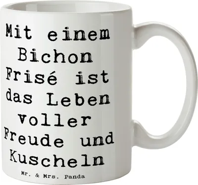 Produktbild von Mr. & Mrs. Panda Keramiktasse Spruch Bichon Frisé Freude - Weiß - Geschenk, Tasse, Hunderasse, freundliche Hunde, Kaffeebecher, Hundeerziehung, Liebenswert, Hunderassen