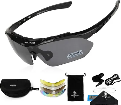 Zdjęcie produktu dla FREE SOLDIER – męskie okulary przeciwsłoneczne z polaryzacją, 5 w 1, okulary rowerowe MTB, zestaw do ochrony przed słońcem