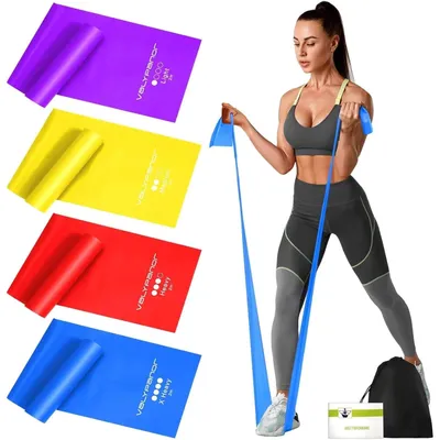 Produktbild von Widerstandsbänder 4er Set 2m Fitnessbänder mit 4 Widerstandsstufen für Yoga Pilates Crossfit Muskelaufbau Physiotherapie mit Tragetasche