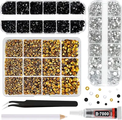 Produktbild von Strasssteine 12000 Stück, 2 mm bis 6 mm, mit Pinzette und Stift, für Bastelprojekte
