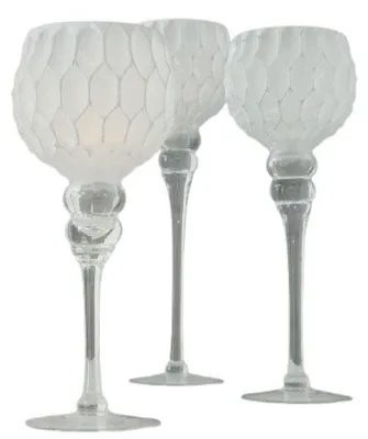 Produktbild von Windlicht Manou Glas lackiert silber-weiß 3er Set H 30-35-40cm