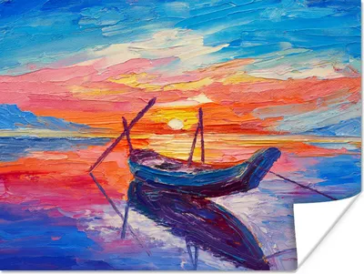 Produktbild von MuchoWow® Poster Malerei - Boot - Ölfarbe - Wasser 160x120 cm - Foto Plakat