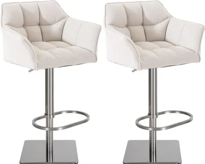 Produktbild von 2er Set Barhocker SIHAR - Stoff Weiß 64x45x88 cm Silber | Barstuhl Höhenverstellbar Mit Lehne Drehbar Tresenhocker Tresenstuhl Kneipenhocker