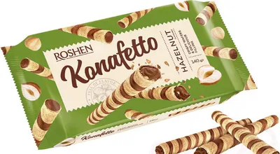 Produktbild von "Konafetto" Waffelröllchen mit einer Cremefüllung mit Haselnussgeschmack 140g
