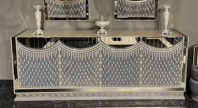 Produktbild von Casa Padrino Luxus Art Deco Massivholz Sideboard Creme / Gold - Massivholz Schrank mit 4 Türen - Art Deco Möbel - Luxus Möbel - Luxus Einrichtung - Luxus Qualität